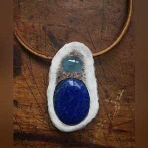 aquamarine and lapis antler necklace Handmade